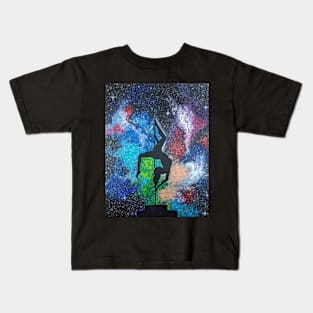 Pole Dancer Silhouette in Starry Galaxy Background Kids T-Shirt